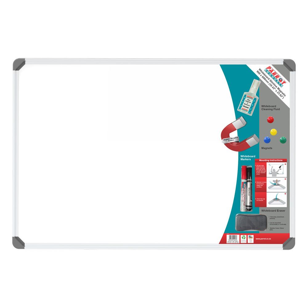 Parrot Whiteboard Slimline Magnetic 900 X 600mm Retail Pack Shop 