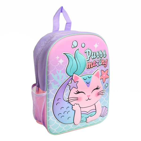SQUIGGLE Meowmaid 3D Embossed Kids Backpack - Cute, Fun &amp; Magical for Kids