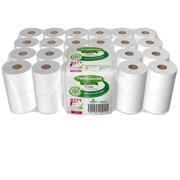 TwinSaver - Econo 1-Ply Toilet Paper 100% Recycled Fibre - 48 Rolls (0171)