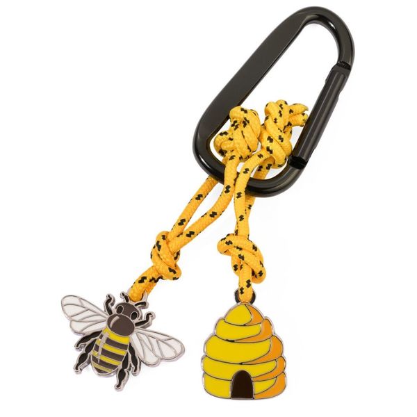TROIKA Keyring: Carabiner Clip Keychain with Bee &amp; Beehive Charms on Cord