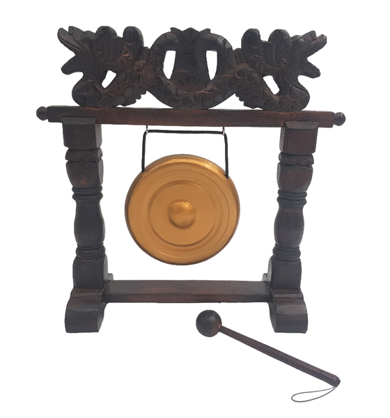 Wood Ornamental Table Gong - Wooden Carved Dragons - 30cm