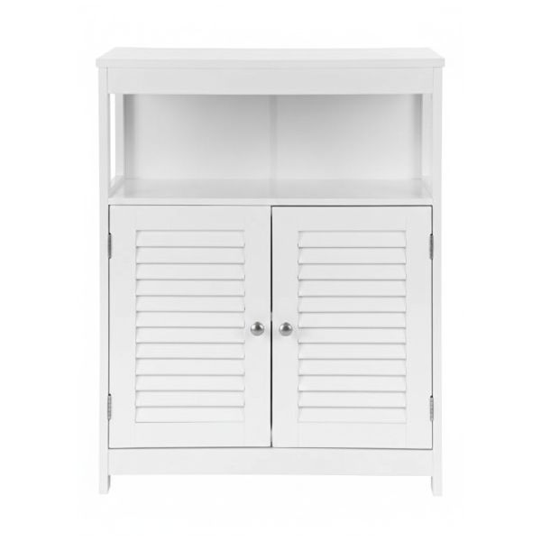 White Freestanding Floor Storage Cabinet with Double Doors &amp; Shelf