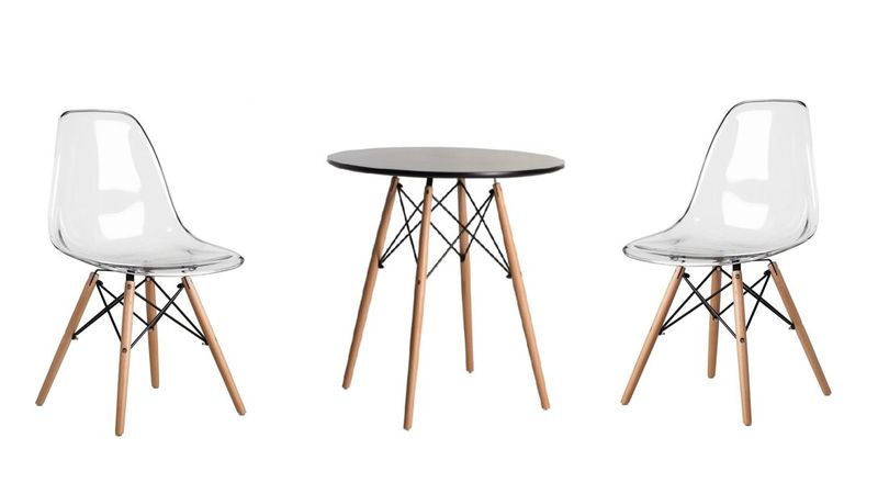 3 Piece Wooden Table and Clear Wooden Leg Chairs