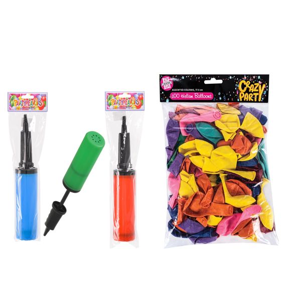 Balloons 100pc Colours + Balloon Hand Pump