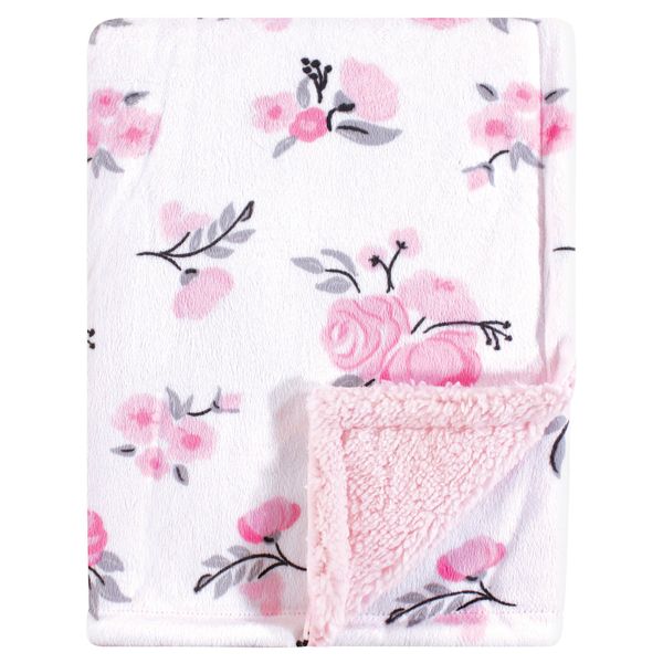Hudson Baby Pink Floral Blanket with Sherpa Backing