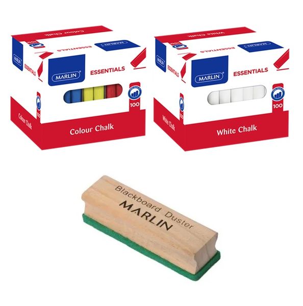 Marlin: Colour Chalk (100's) &amp; White (100's) Chalk with Chalkboard Duster