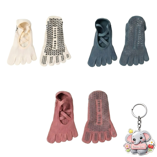 Women's Strappy Five-Finger Yoga Socks with Grips - 3 Pack