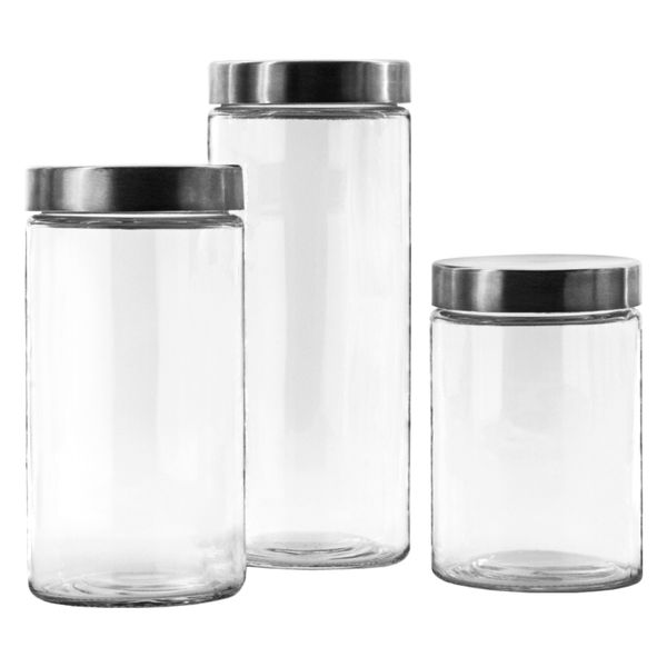Consol Chicago Canisters with St Steel Lids 3 Piece Set, (170/220/275x115mm Dia)