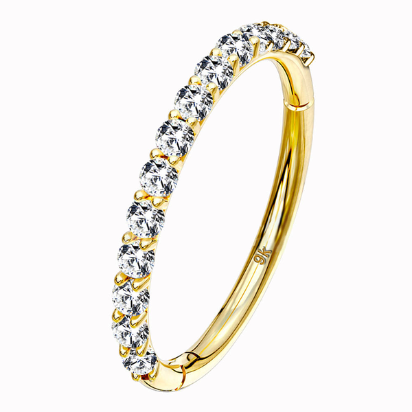 Nose Ring Hoop, Cubic Zirconia- Genuine 9K Gold, Diameter 8mm