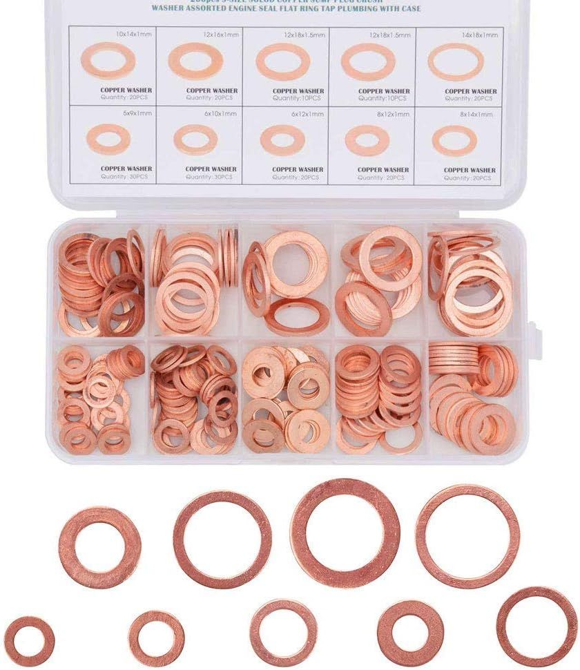 280 Pieces Copper Gaskets, Copper Washers, No. 9 O-Ring Copper Gasket Set