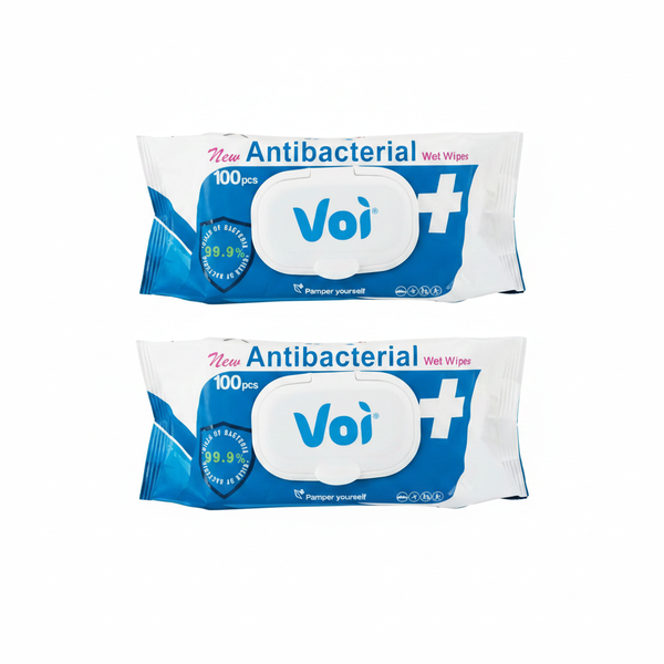 Voi Antibacterial Hand Wipes Cleanser 100 Piece - 2 Pack