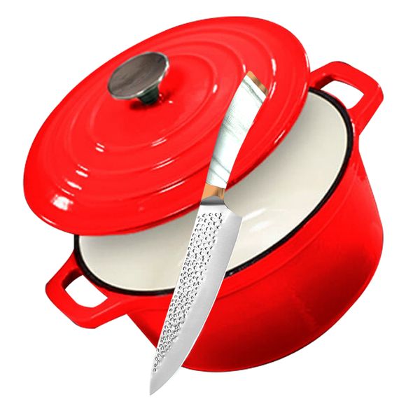 2Pieces - Authentic Enamel Coating Cast Iron Pot with Carving Knife - 22cm