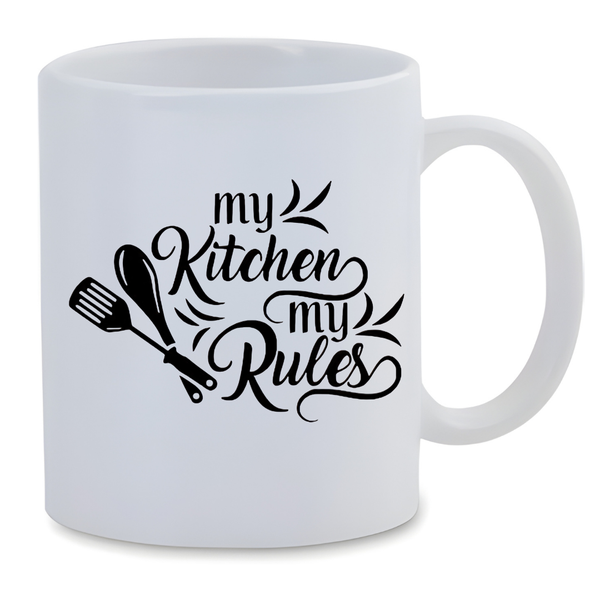 White Ceramic Mug 350ml - My Kitchen My Rules