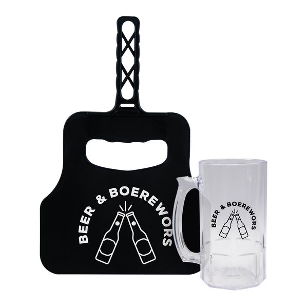 Lumoss - Beer Mug &amp; Braai Fan Set - Boerewors &amp; Beer