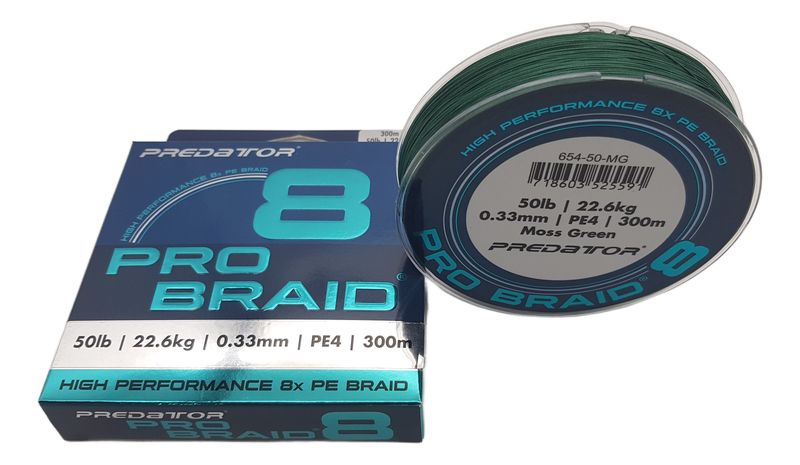 Predator Pro Braid 50lb 22.6kg Moss Green 300m 8x PE Fishing Line
