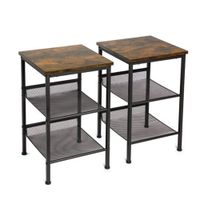 Anchor Home Office 3 Tier Side Table Set of 2 with Mesh Shelves Rustic Brown