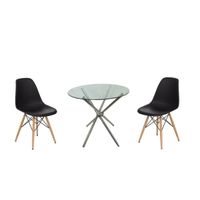 3 Piece 80cm Glass Table and Wooden Leg Chairs