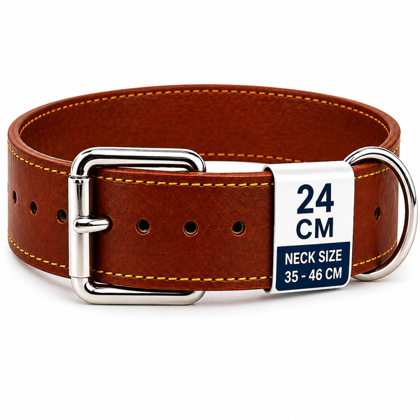 BOSTON Pet Leather Heavy Duty Dog Collar Chrome Buckle Various Sizes