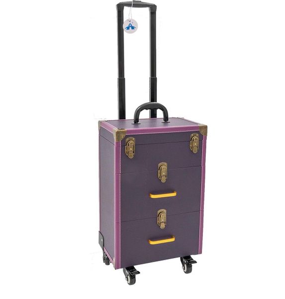 ALANES 3-Tiers Portable Rolling Makeup Train Case Cosmetic Trolley Box