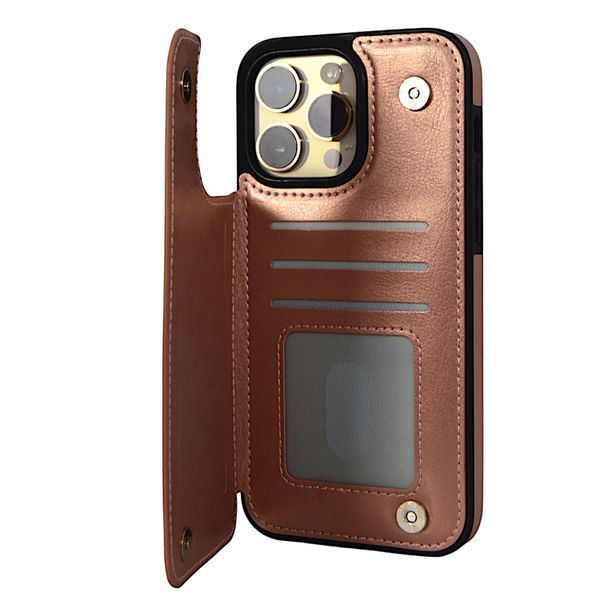 PU Leather Phone Case with Card Holder - Iphone 14 Pro Max - Rose Gold