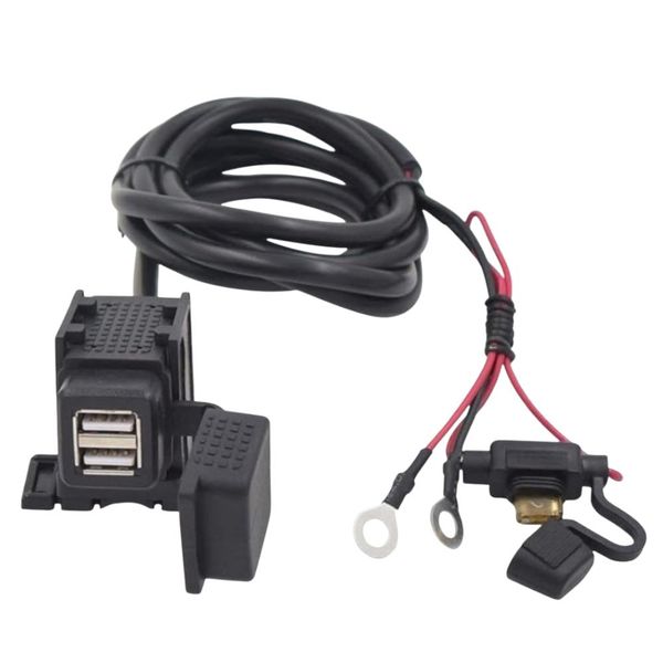 Motorcycle Dual USB Phone Charger with Inline Fuse &amp; Cover - 12V