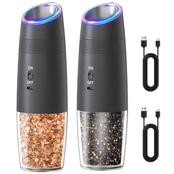 2 Pack Electric Pepper &amp; Salt Grinder Set Rechargeable Spice Mill with LED