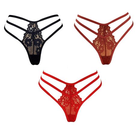 Women Sexy Strappy Floral Lace G-string T-back Low Rise Thongs