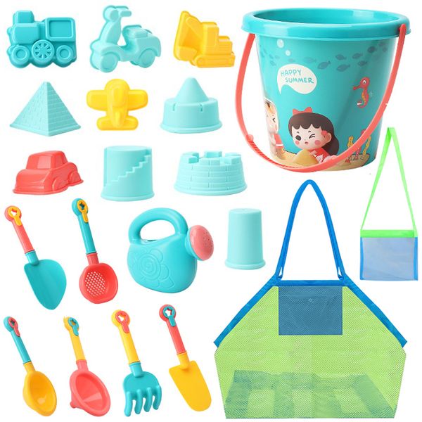 16 Piece+ Beach Toys for Kids Beach Bucket &amp; Spade Set with Mesh Beach Bags