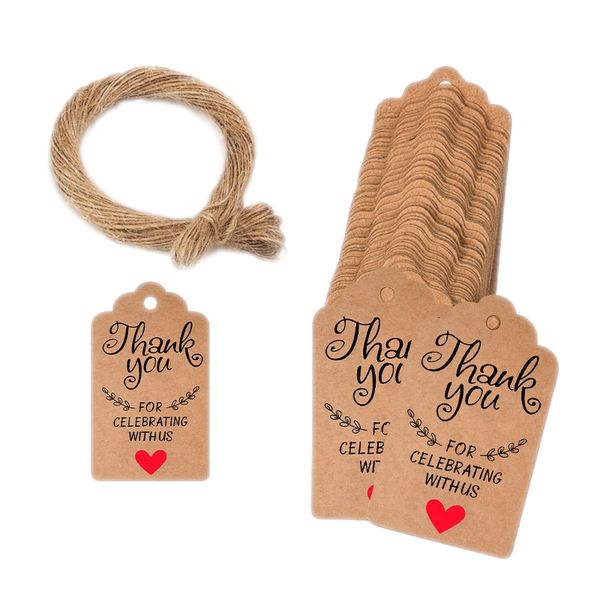 Cre8tive 100PCS Square Thank You Tags With Twine (Brown)