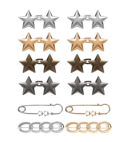 12 Pcs Star Pant Waist Adjuster, No-Sew Metal Clips For Jeans And Pants