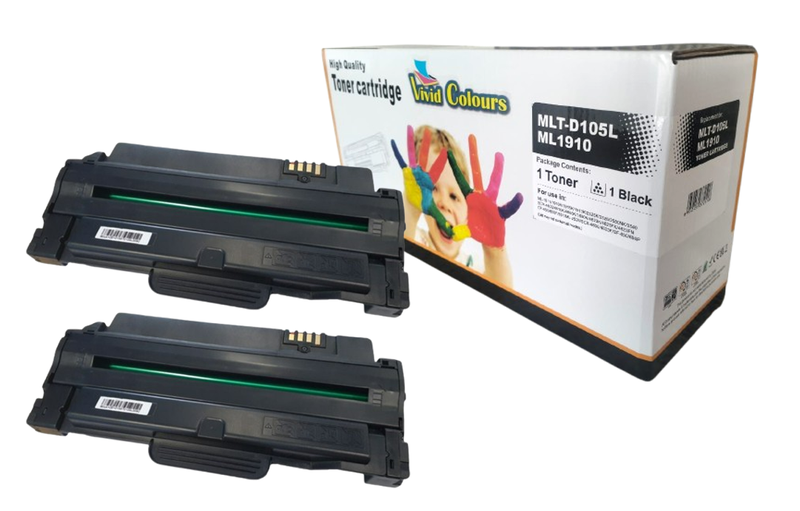 Vivid Colours Compatible with Samsung MLT-D105L Black Toner Cartridge x2