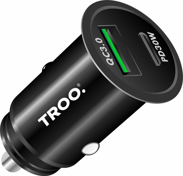 TROO Certified 48W PD Dual USB Fast Charge Car Charger - Black