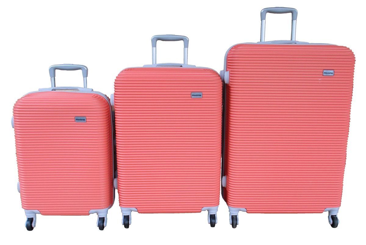 Meister 3-Piece ABS Luggage Set - Coral Pink, Spinner Wheels.
