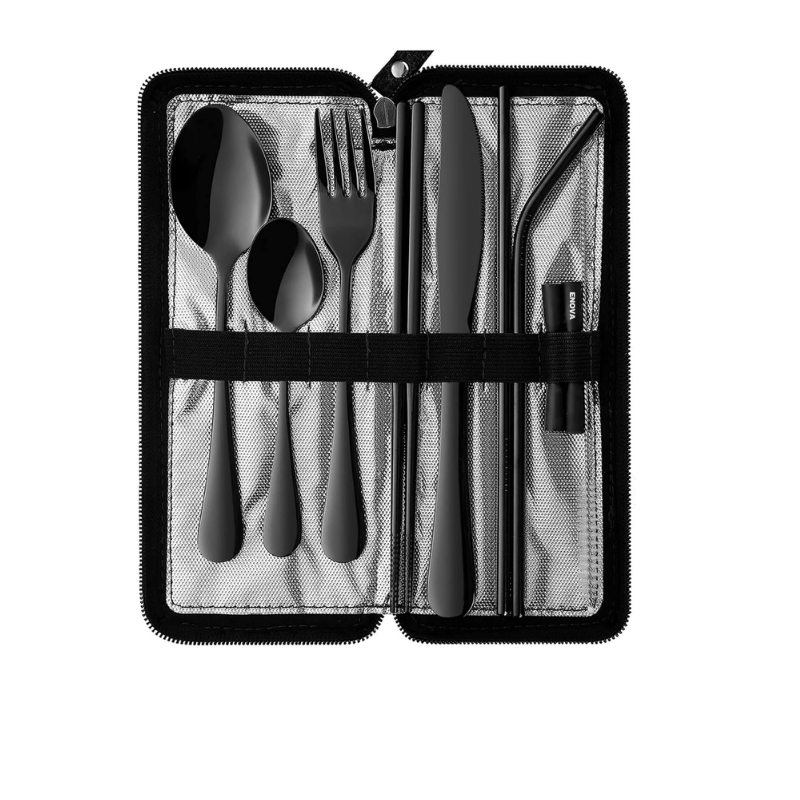 Enova Portable Travel Stainless Steel Utensils with Case - Black
