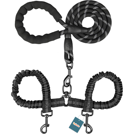 Double Dog Leash, Shock Absorbing Bungee & Reflective Thread Image
