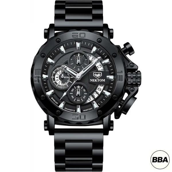 BBA-Men's military watch, large dial, waterproof stainless steel material