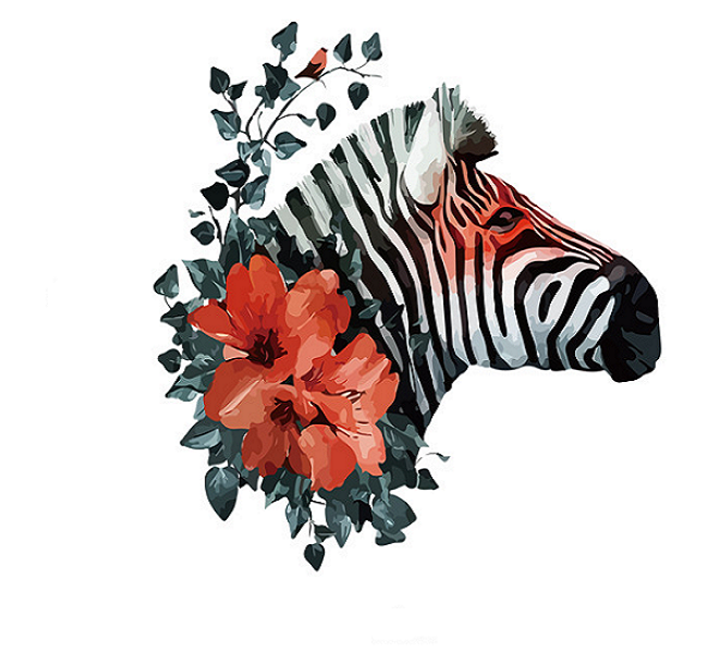 Floral Zebra Head Art Sticker for Wall Decoration
