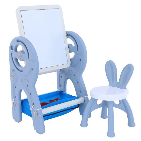 2 in 1 Kids Table &amp; Chair, Painting Board with Storage