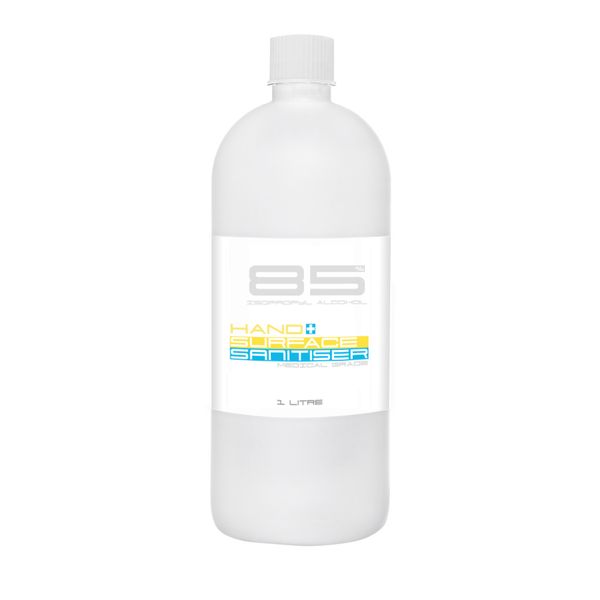 Medical Hand and Surface Sanitiser 1Litre Bottle 85% (Isopropyl Alcohol)