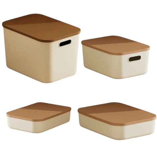 4 Piece Desktop Storage Boxes with Lids - Cream