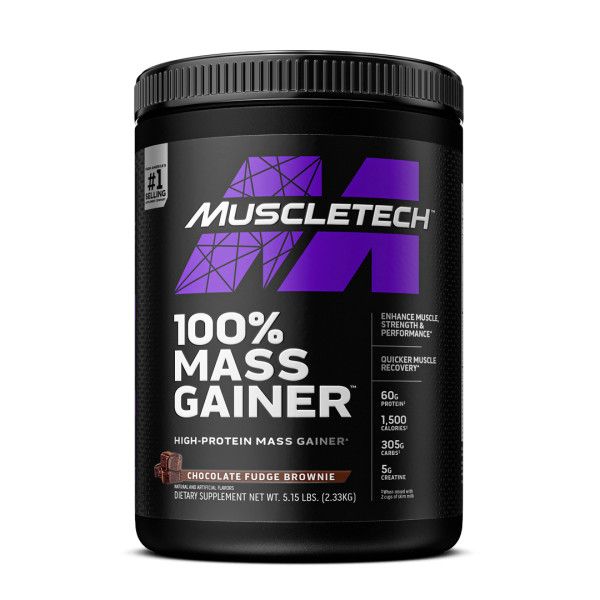 MuscleTech 100% Mass Gainer Chocolate Fudge Brownie - 5.15lbs (2.33kg)