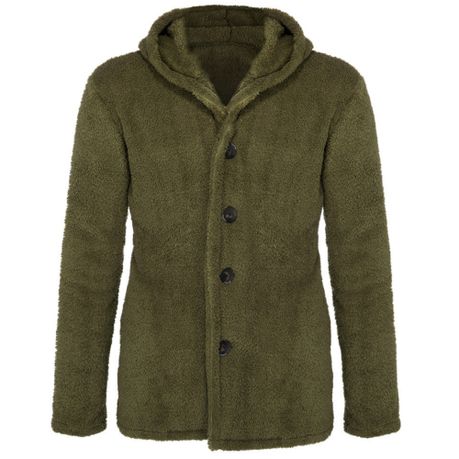 Mens Fuzzy Sherpa Jacket Hoodie Fluffy Fleece Open Front Cardigan Button Down Daily Sale Shop