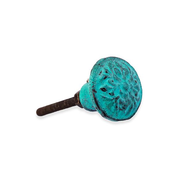 Round Knob - Iron - Floral Turquoise - Home Decor