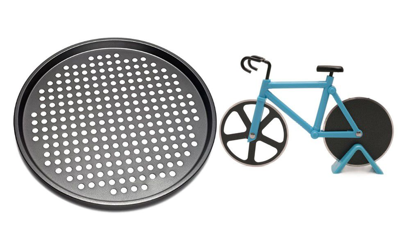 TEN TECH Non-stick Pizza Oven Pan Tray &amp; BLUE Bicycle Cutter Roller