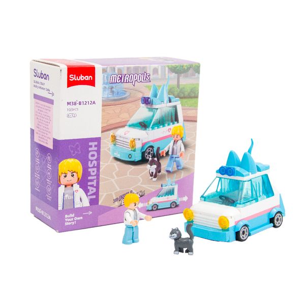 Sluban Building Set: Metropolis Pull Back - Pet Pickup Car - 103 Piece