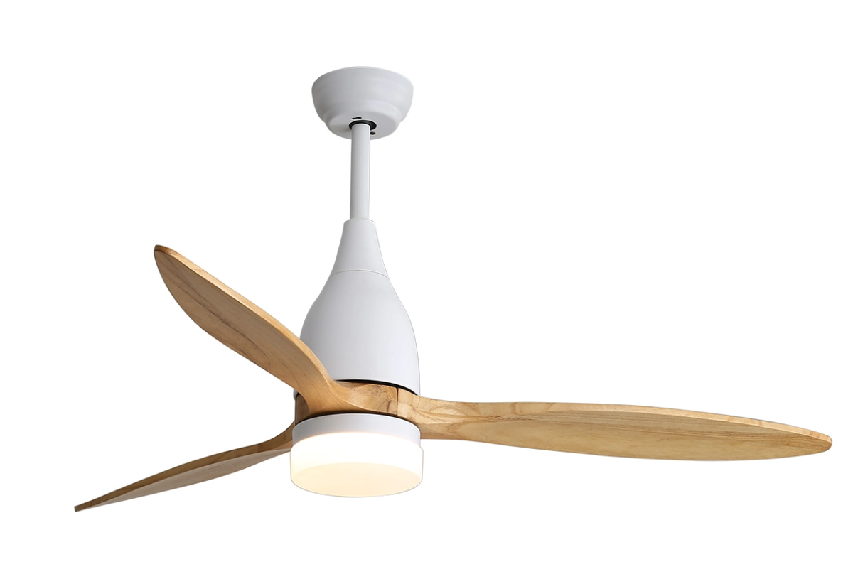 52 Inch White & Wood Ceiling Fan With Remote Control