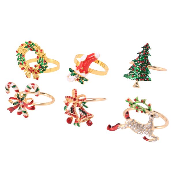 Christmas Napkin Rings Sets of 6 Pcs, Gold Napkin Ring Holders Metal Dinner