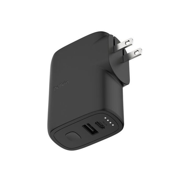 Belkin BoostCharge Hybrid Wall Charger 25W + Power Bank 5000mAh, 2-in-1 Portable Charger with USB-C PD3.0 Port &amp; USB-A Port, Dual-Port Battery Pack,