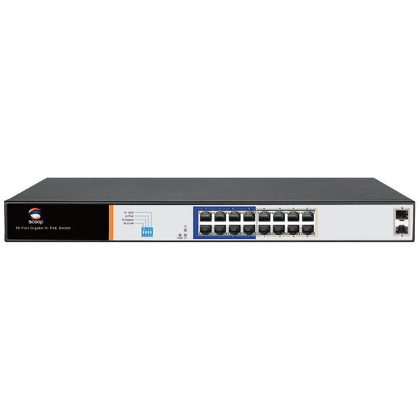 Scoop 16 Port Gigabit AI PoE Switch with 2 SFP Uplink