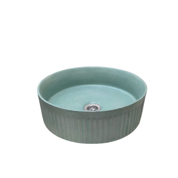 The Pangolin Green Bespoke Concrete Round Ribbed Basin/Sink 36 x 11.5cm